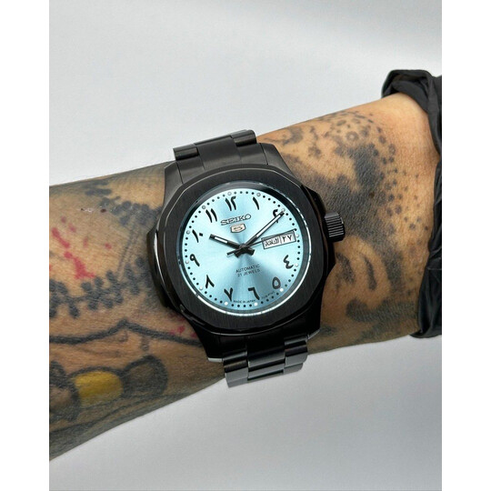 Custom Seiko Mod • Ice Blue Arabic Black Nautilus • 40mm